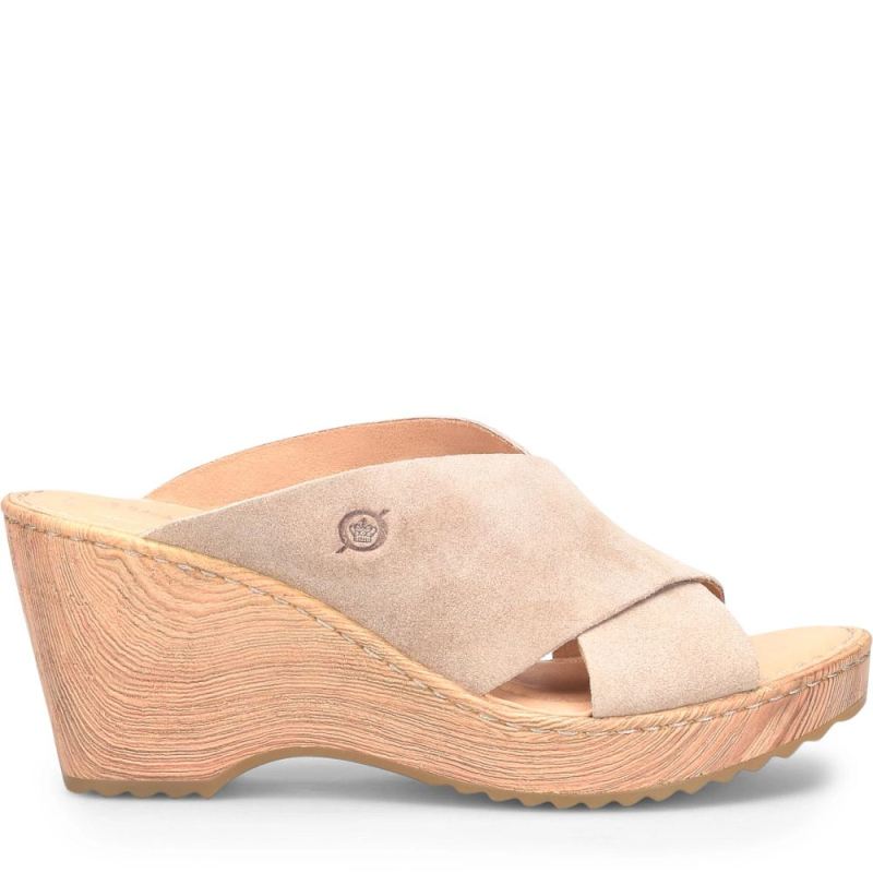 Born Women's Nora Sandals - Cream Visone Suede (Tan)