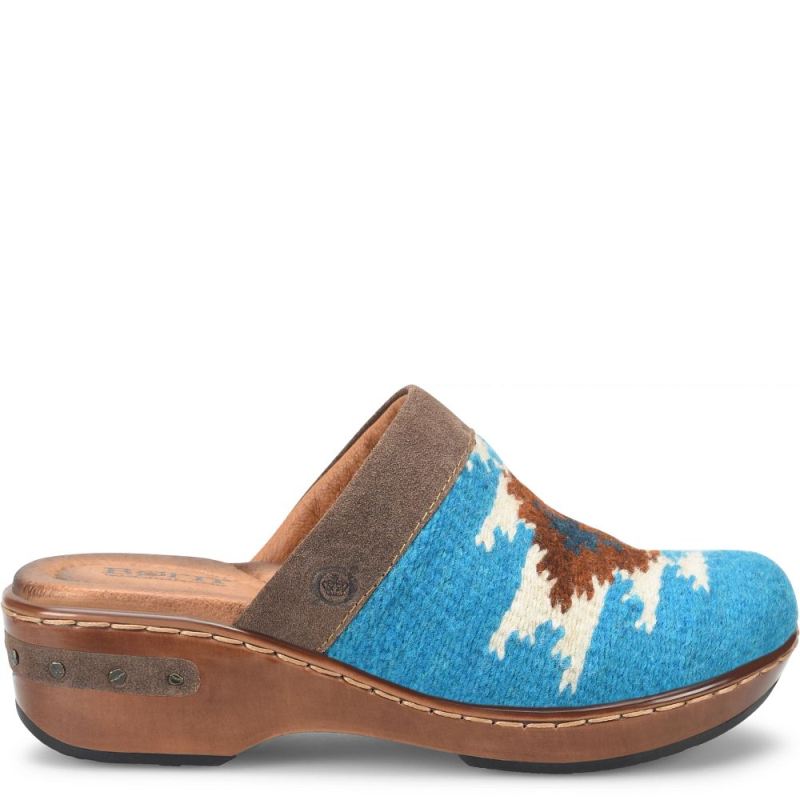 Born Women's Bandy Blanket Clogs - Turquoise Blanket Combo (Blue