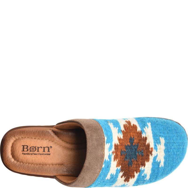 Born Women's Bandy Blanket Clogs - Turquoise Blanket Combo (Blue