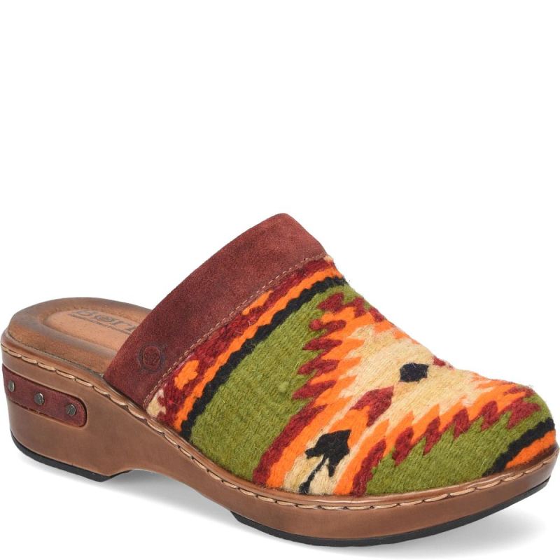 Born Women's Bandy Blanket Clogs - Red Blanket Combo (Green)