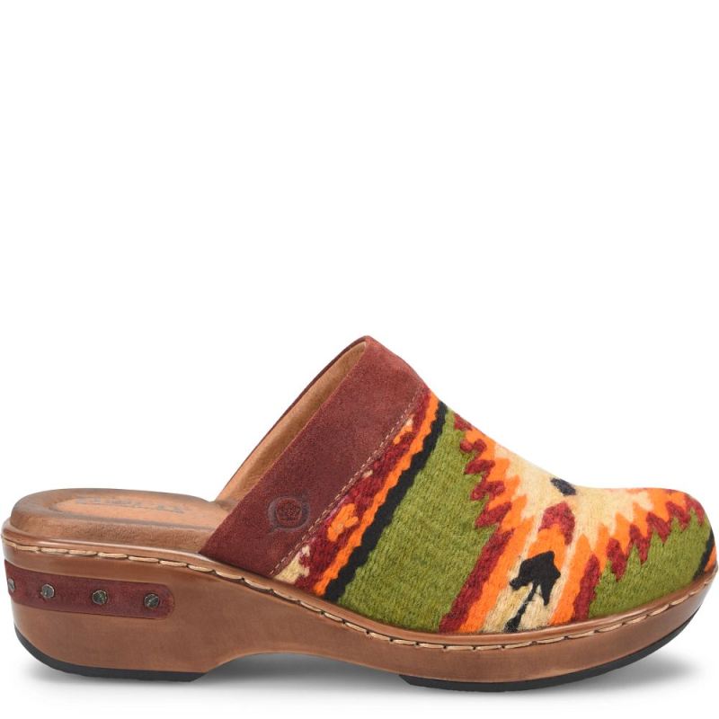 Born Women's Bandy Blanket Clogs - Red Blanket Combo (Green)