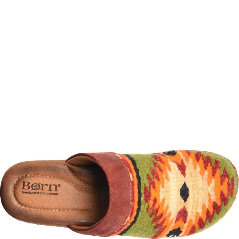 Born Women's Bandy Blanket Clogs - Red Blanket Combo (Green)