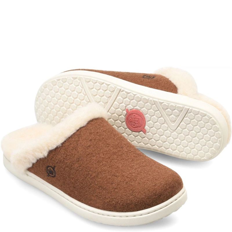 Born Women's Zoe Clogs - Cognac Wool Combo (Brown) - Click Image to Close