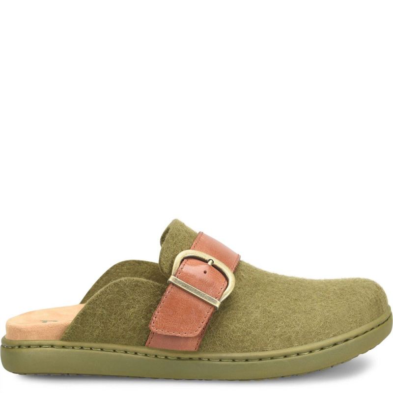 Born Women's Lia Clogs - Dark Military Felt Combo (Green)